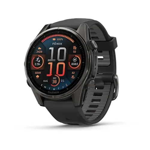 Garmin fenix 8 - 43 mm, AMOLED Sapphire, Karbon gri DLC titanyum, Siyah/Gri Silikon Kayışlı 010-02903-21