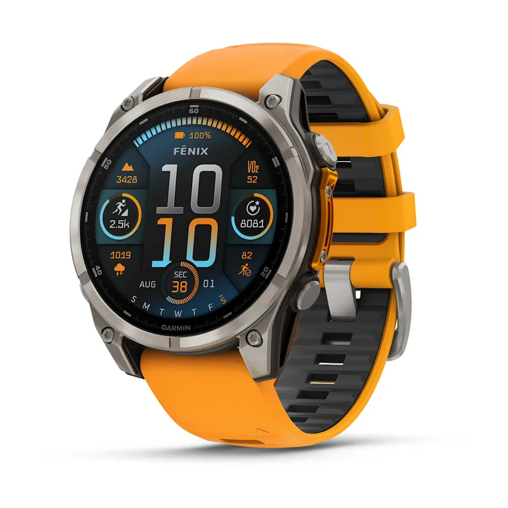 Garmin fenix 8 - 47 mm, AMOLED Sapphire, Titanyum, Turuncu/Grafit Silikon Kayışlı 010-02904-11