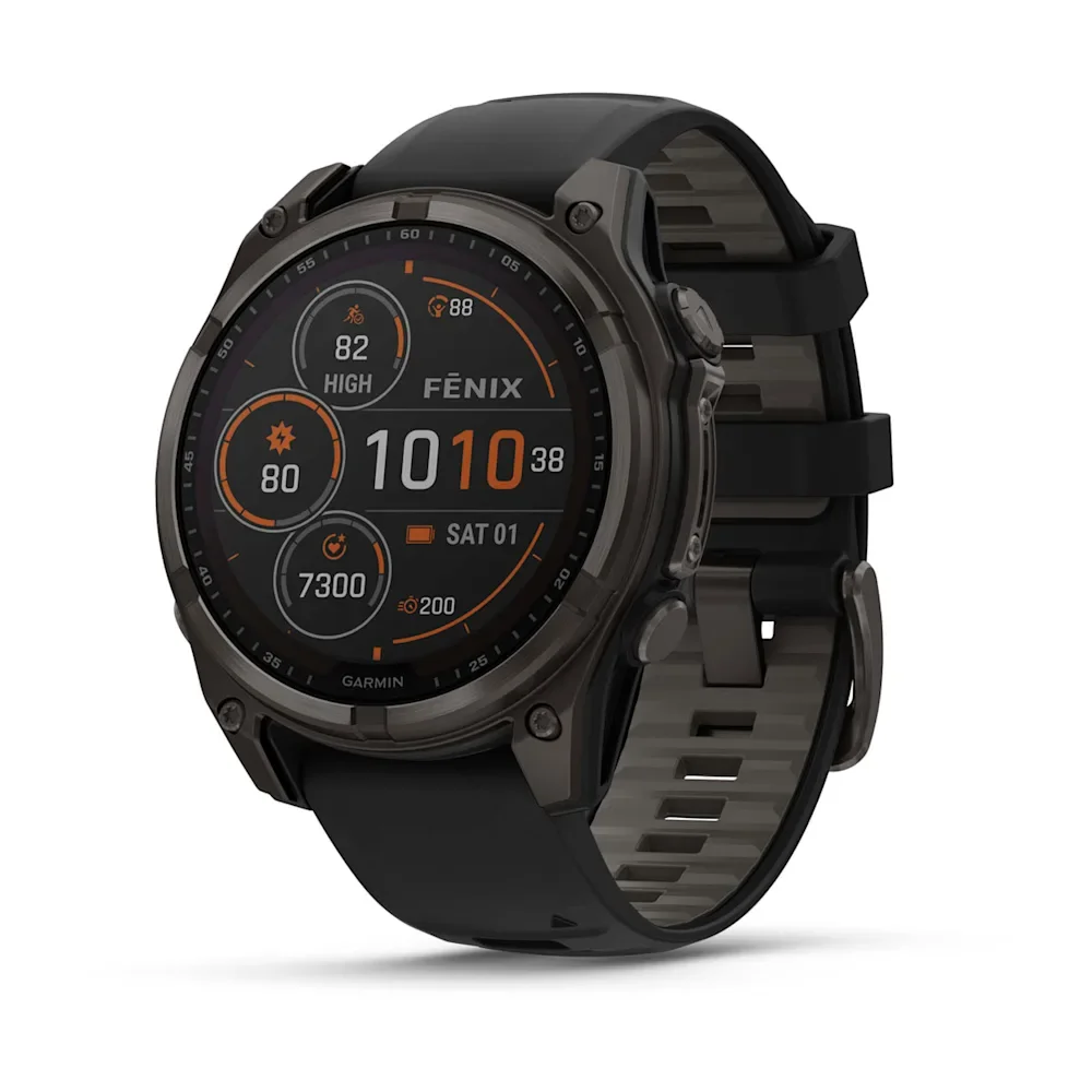Garmin fenix 8 - 47 mm, Solar, Sapphire Karbon Gri DLC Titanyum, Siyah/Gri Silikon Kayışlı 010-02906-11